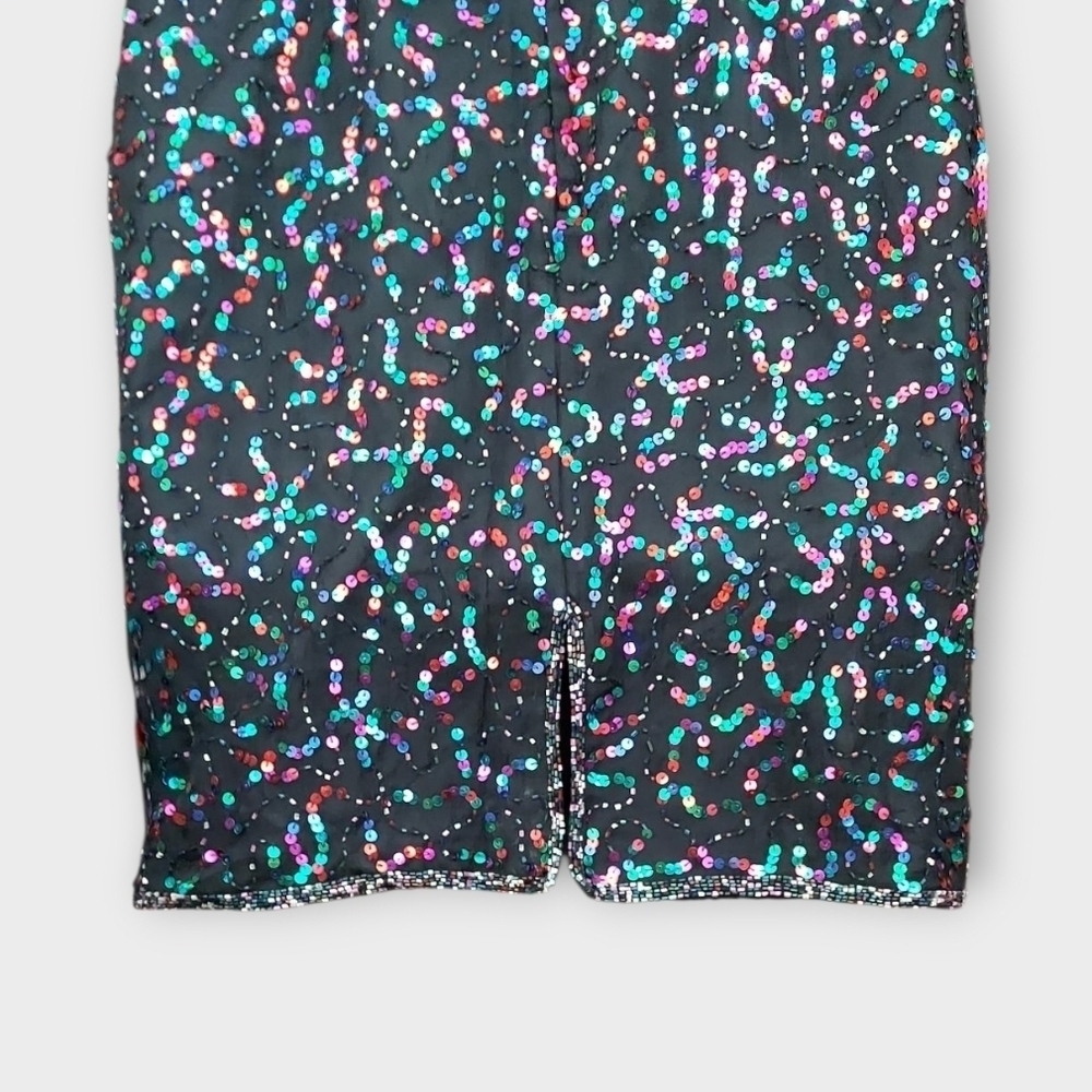 Vintage NOS 90's 100% Silk Colorful Bead And Sequin Mini Dress ~sz L - Picture 6 of 8